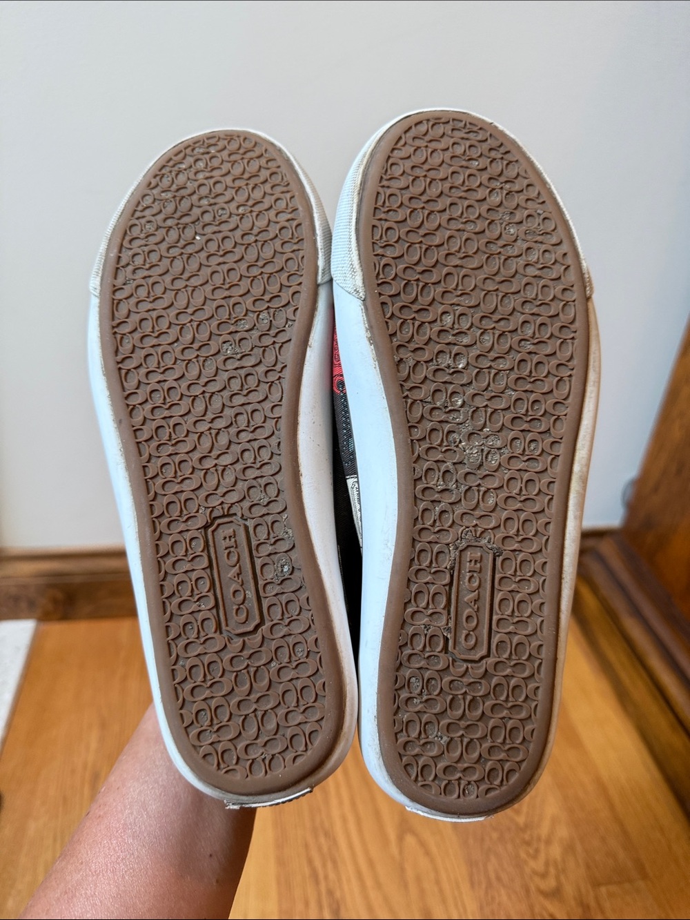 COACH Barrett Hangtag Print Sneakers Women 8M Brown Orange Canvas Leather A1064 - Picture 12 of 13
